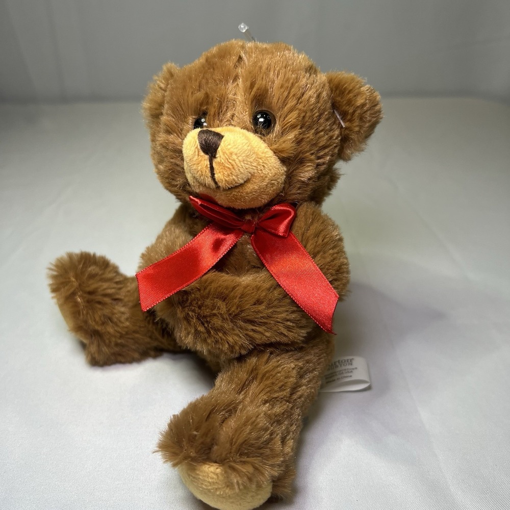 Nice Burton + Burton Teddy Bear Plush Stuffed Animal Brown Nose Red‎ Bow Gift